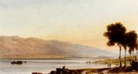 John Varley - Figures And Sheep On The Shore Of Lake Geneva